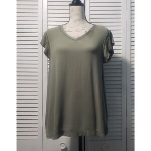 Buffalo David Bitton V-neck Top Women's Small Olive Green Short Sleeve Shirt